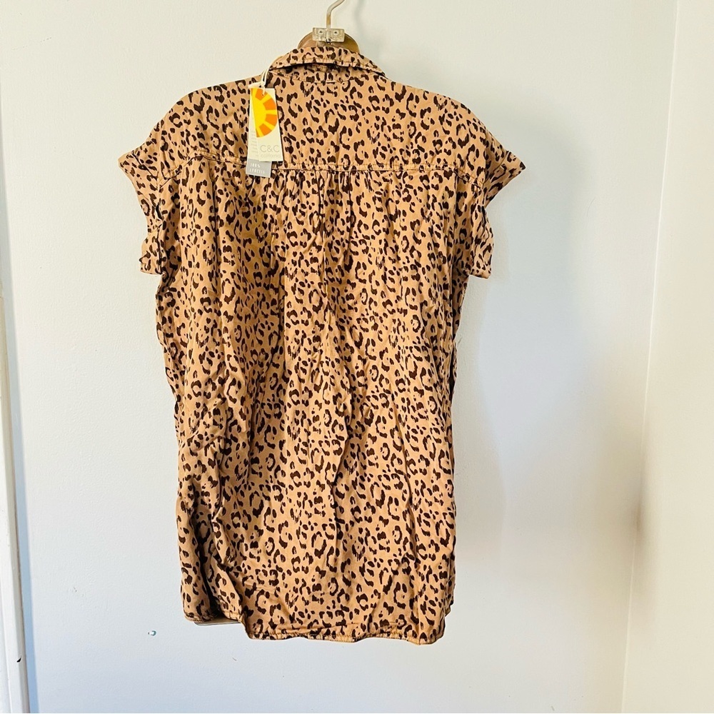 leopard Animal Print short sleeve button up Shirt top - Picture 4 of 5